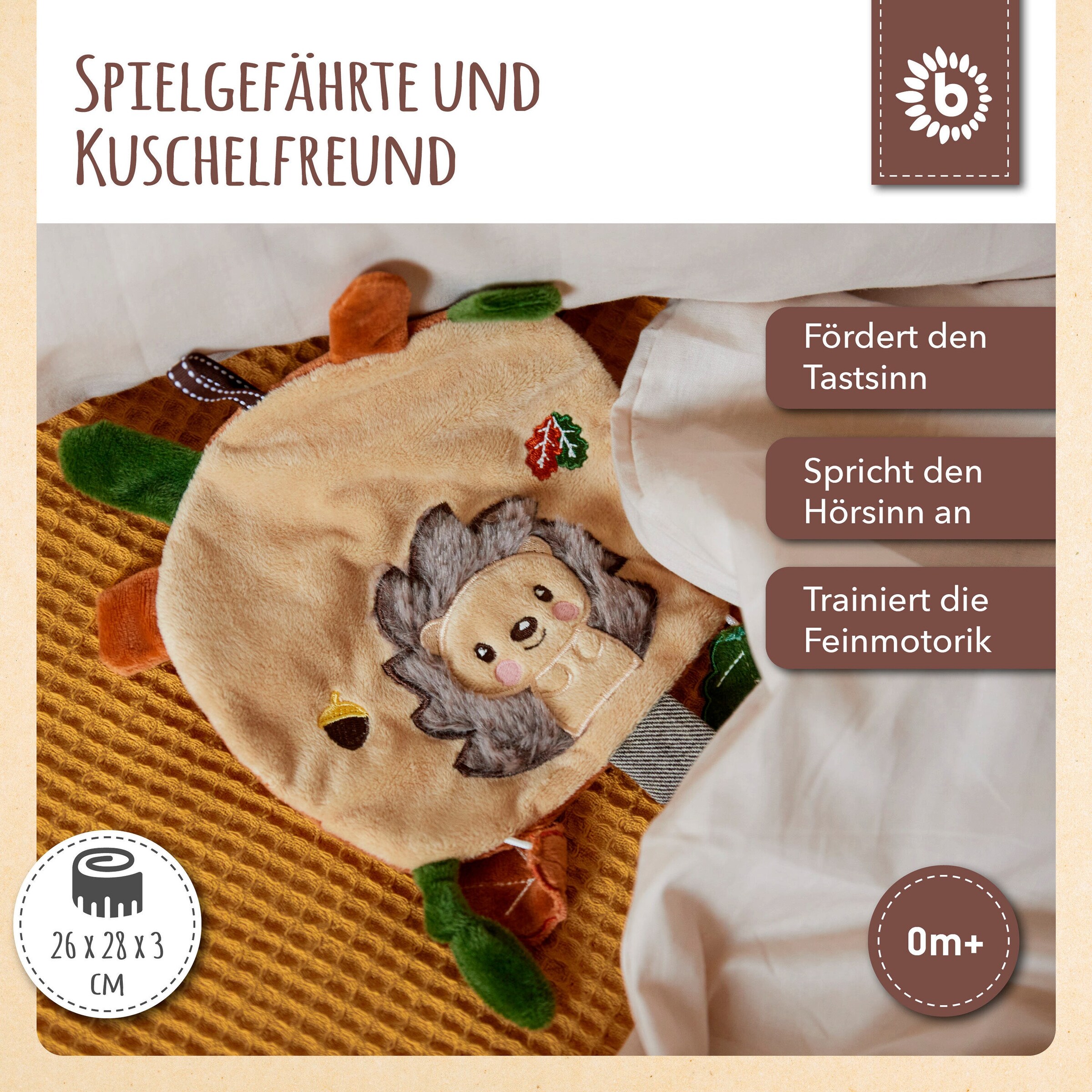 Bieco Schmusetuch Igel Knistereffekt - ab Geburt Braun