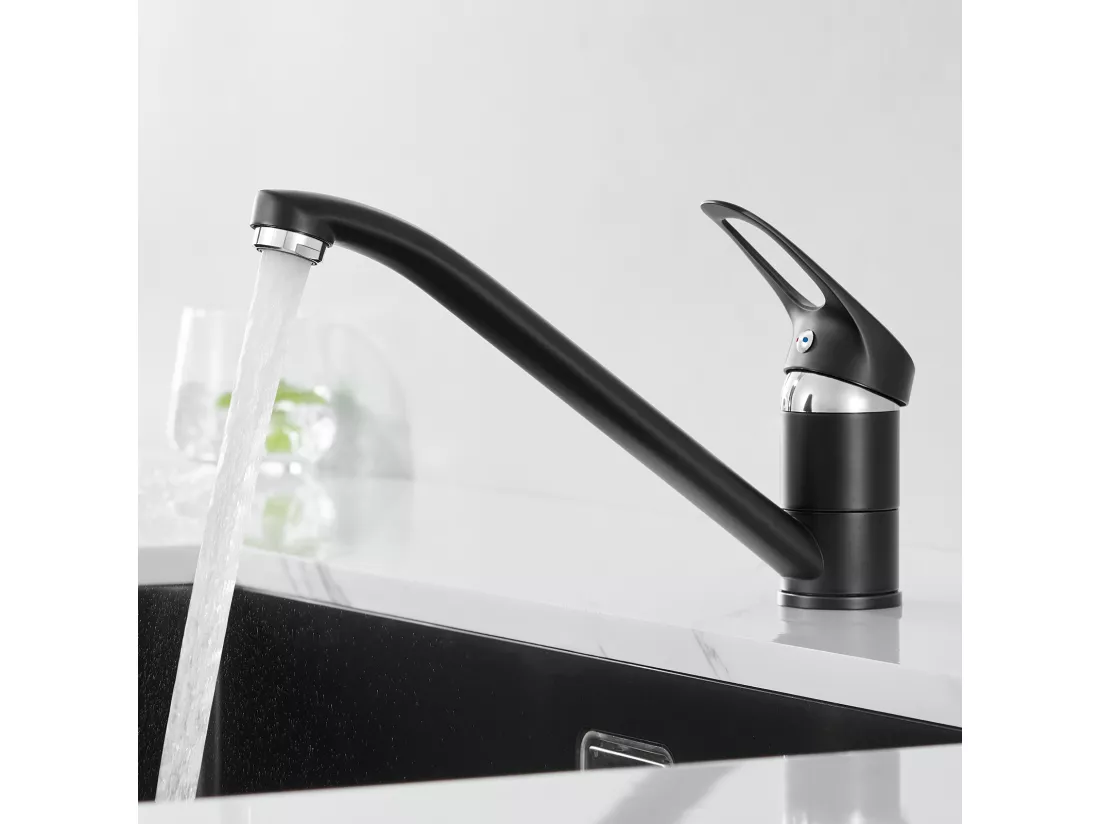 2PCS Mitigeur d'Evier,Robinet Cuisine Orientable à 360°, Les Conduites d'eau Chaude et Froide et Les Accessoires Sont Complets,en Laiton,Noir