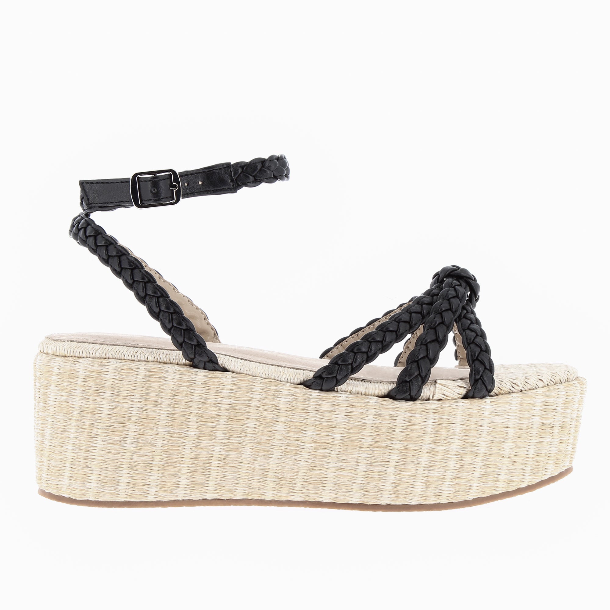 Sandales à talon, Compensées-Sandales à plateforme et brides tressées Catalina noires