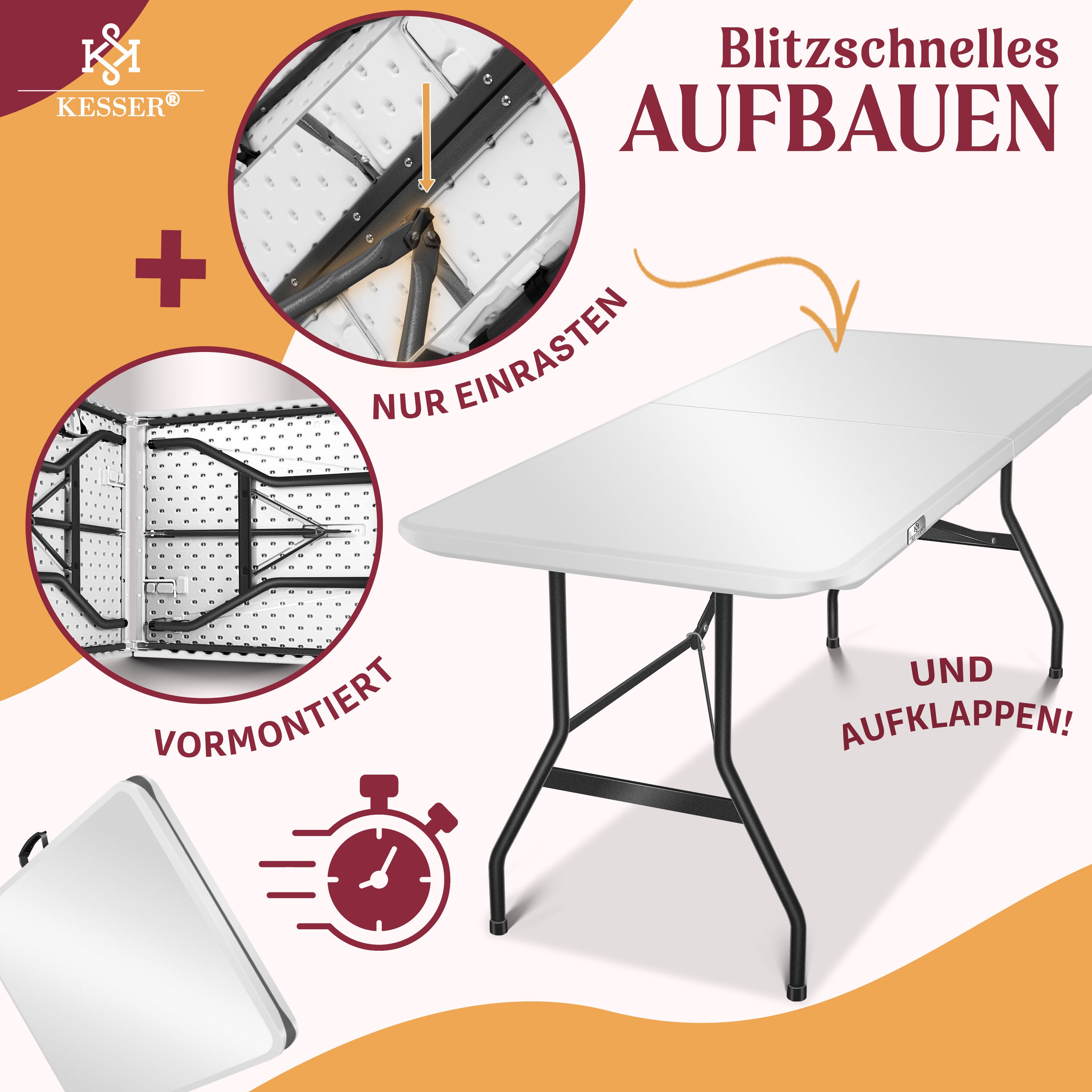 KESSER® Buffettisch Tisch klappbar Kunststoff 183x76 cm Campingtisch Partytisch Klapptisch Gartentisch für Garten, Terrasse und Balkon zusammenklappbar 8 Personen inkl. Tragegriff und Cover
