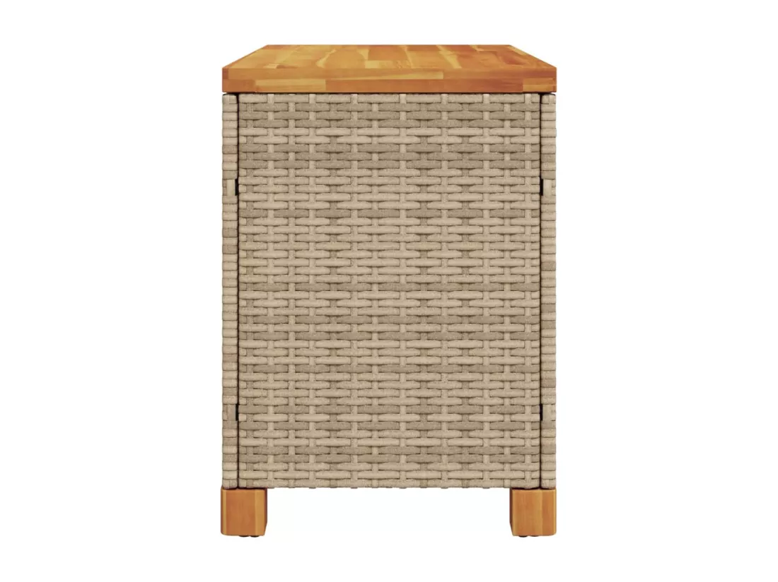 Boîte de rangement de jardin beige résine tressée bois d'acacia