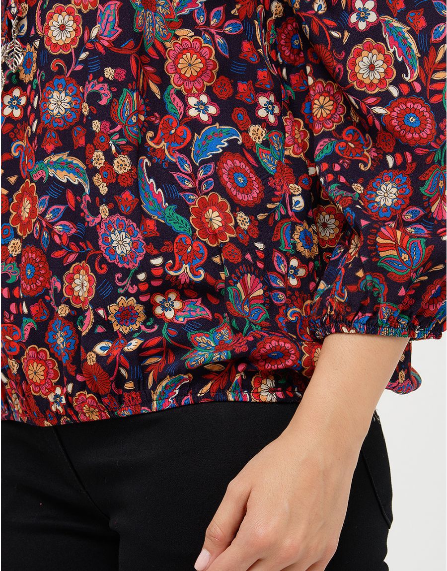 Blouse ample fleurs rouge