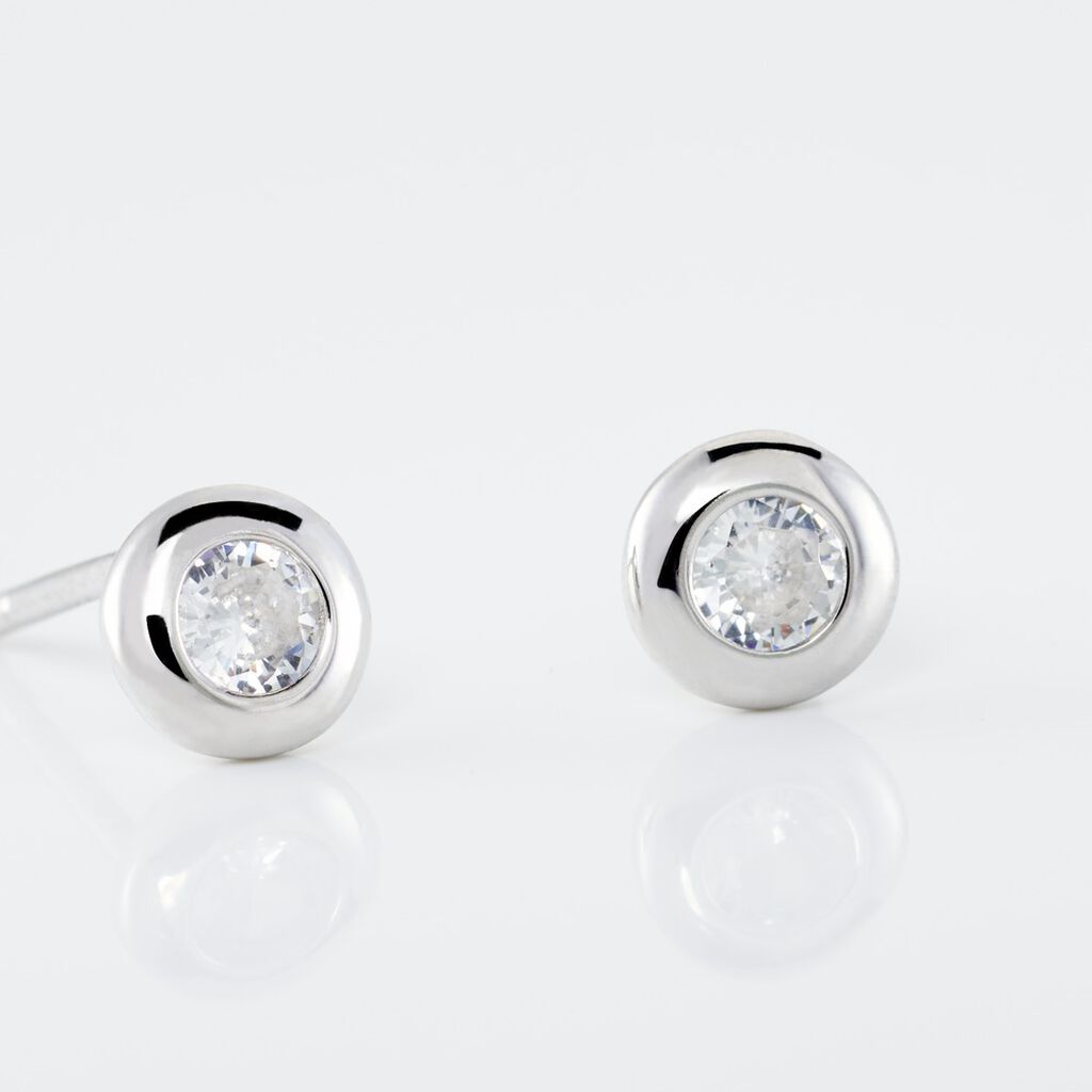 Boucles D'oreilles Puces Argent Blanc Laureano Oxydes De Zirconium