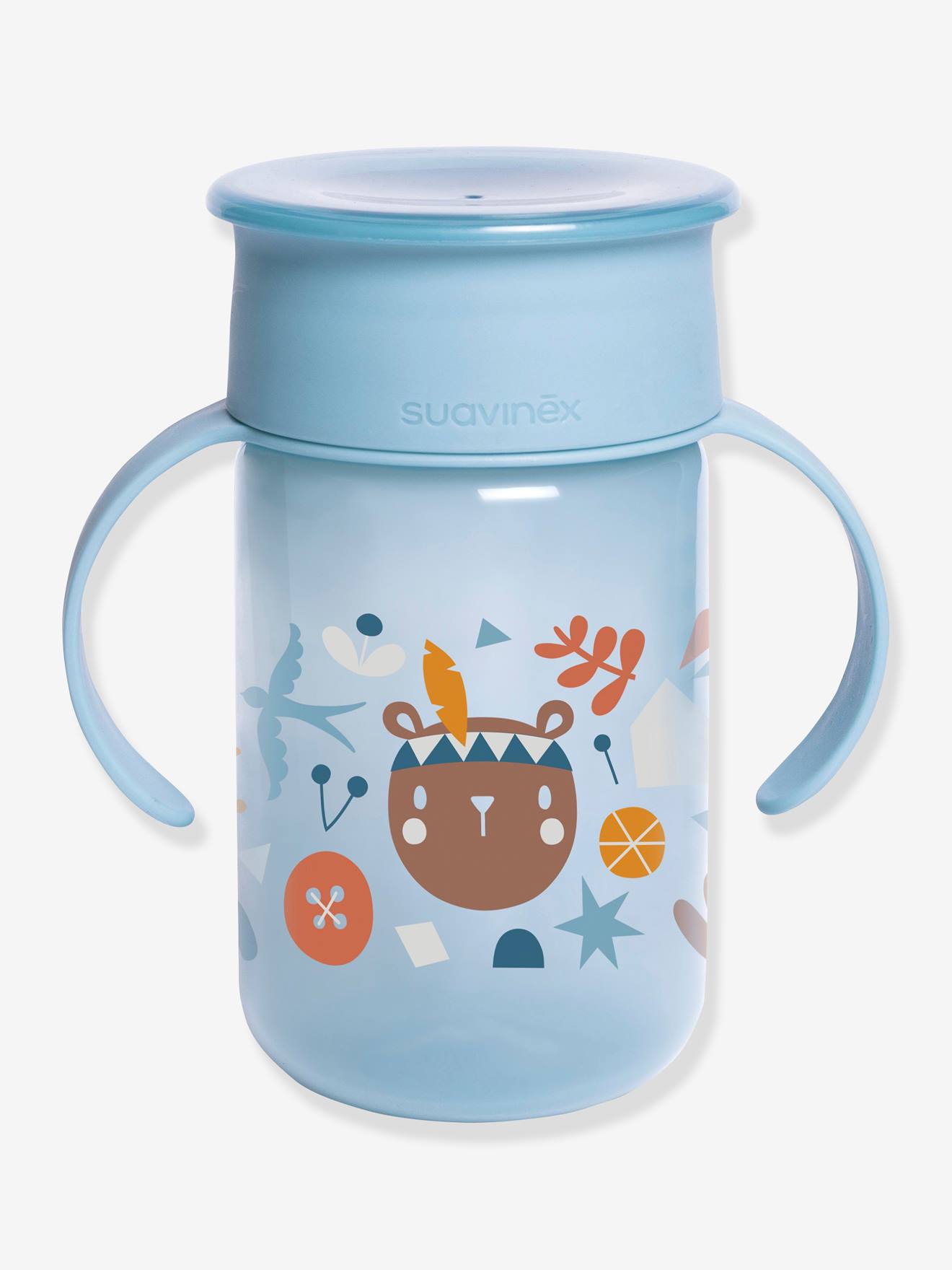 Copo de Aprendizagem Booo 360° 340ml SUAVINX Azul Liso Forte com Estampas