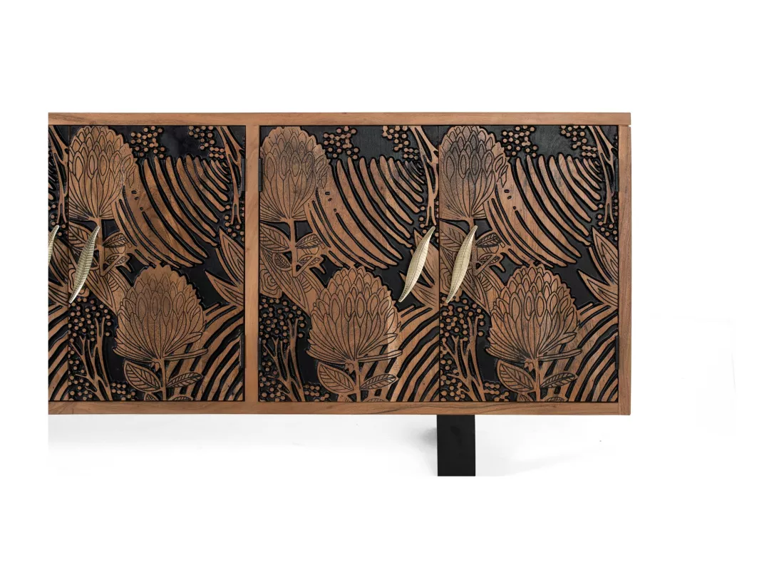 Bahut Bois Fer Marron 220x42x74cm - Iris Décoration d'Autrefois