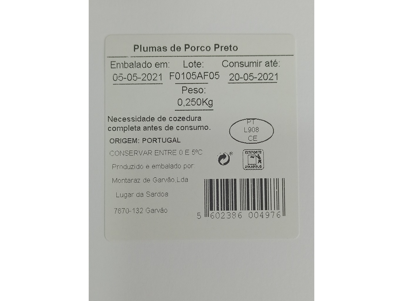 PLUMAS DE PORCO PRETO AUCHAN CULTIVAMOS O BOM 250GR
