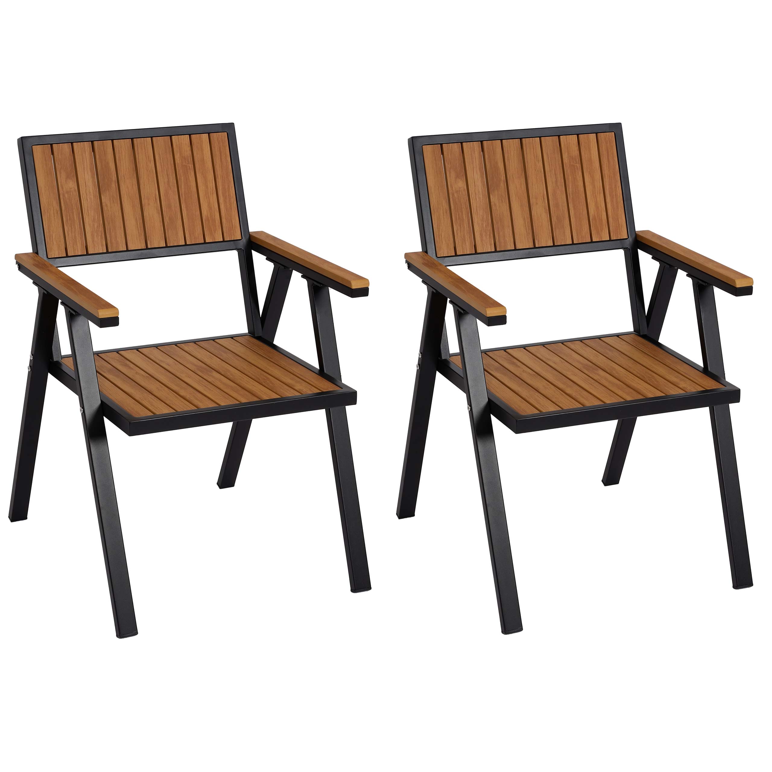 2er-Set Gartenstuhl MCW-J95, Balkonstuhl Stuhl, Outdoor-Beschichtung, Aluminium Holzoptik ~ Gestell schwarz, teak