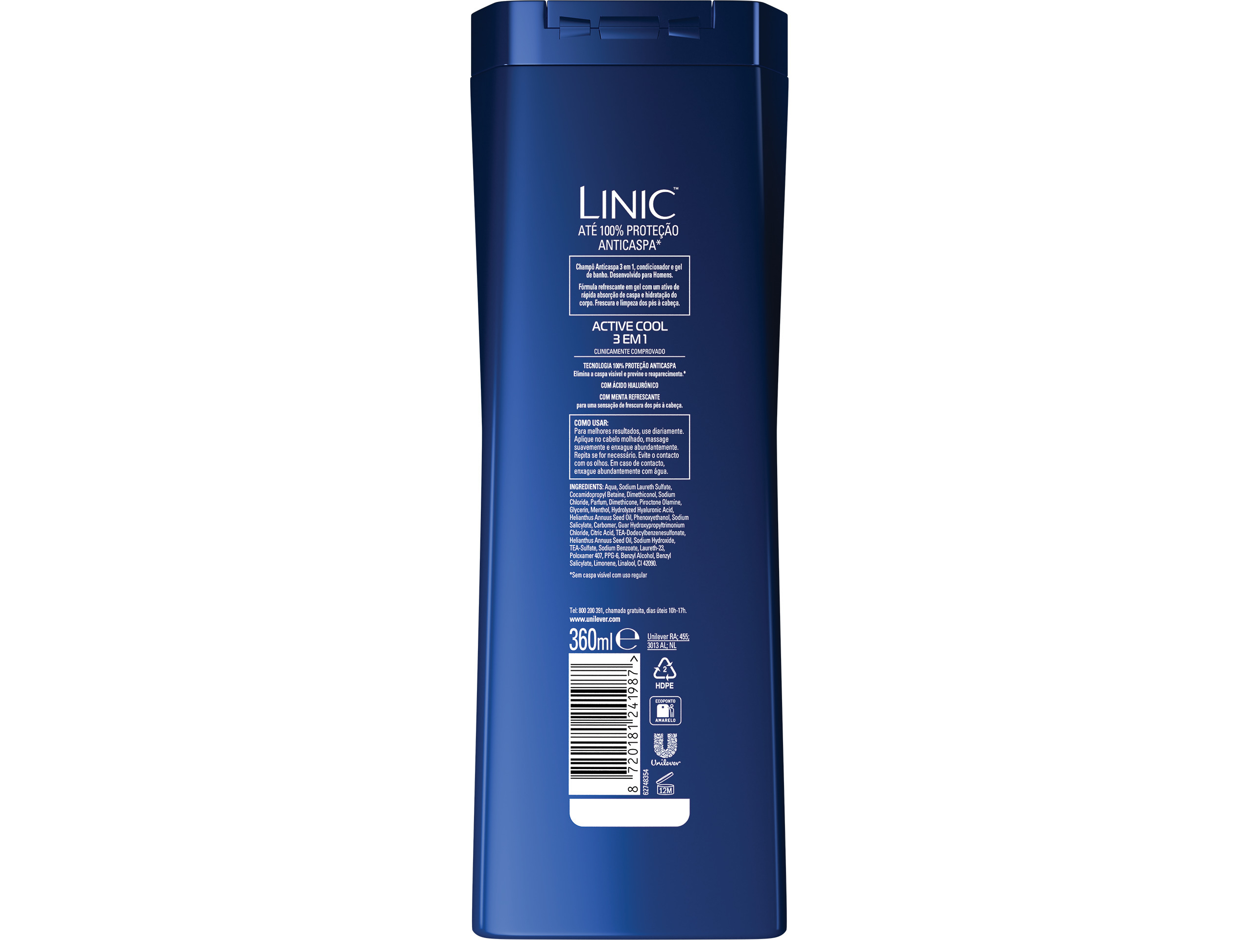 CHAMPO ANTI-CASPA LINIC 3 EM 1 ACTIVE COOL 360ML