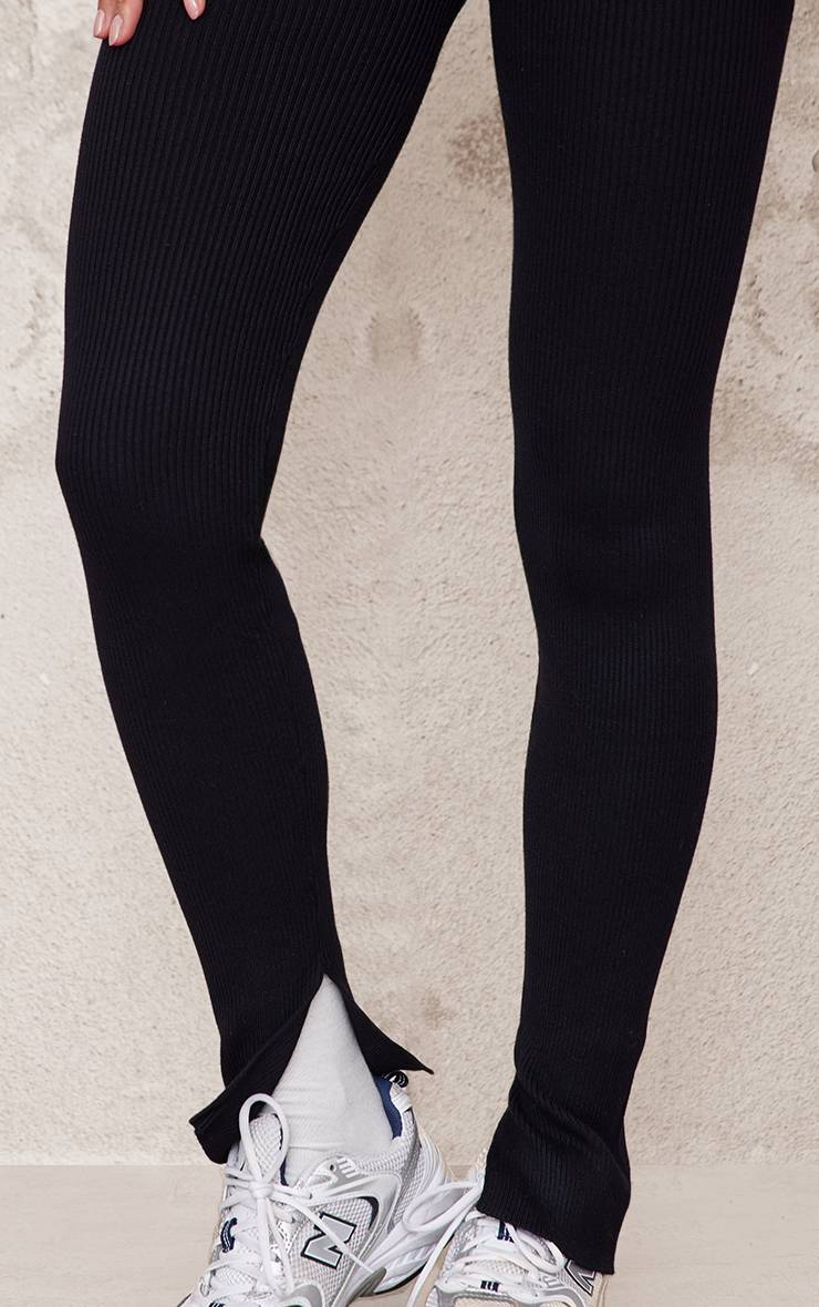 Noir Pantalon Évasé En Maille À Ourlet Fendu