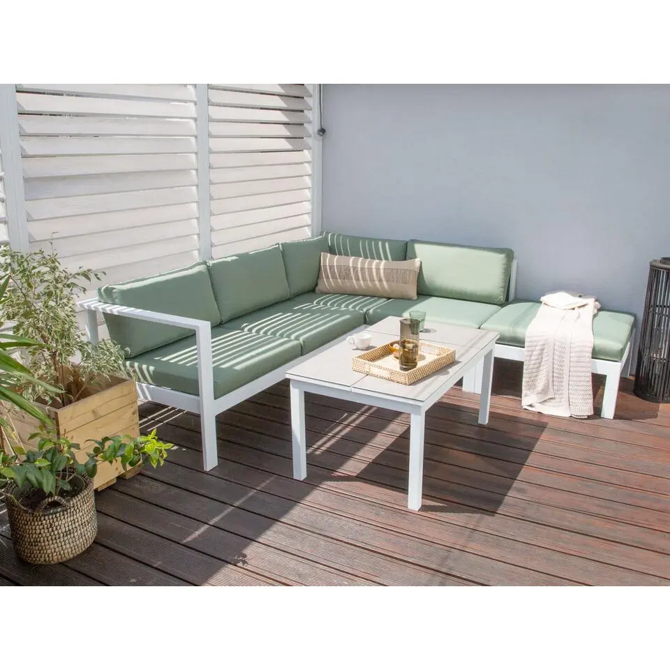 MESSINA - Loungeset voor 5 - Wit/Groen - Aluminium