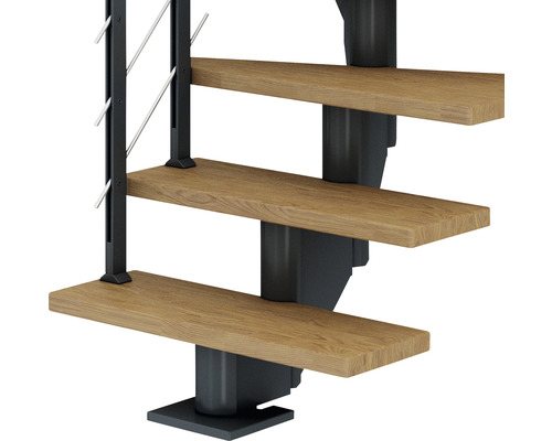 Pertura middentrap Malva Antraciet Recht 65 cm Leuning eiken geolied 11 treden / 12 stootborden