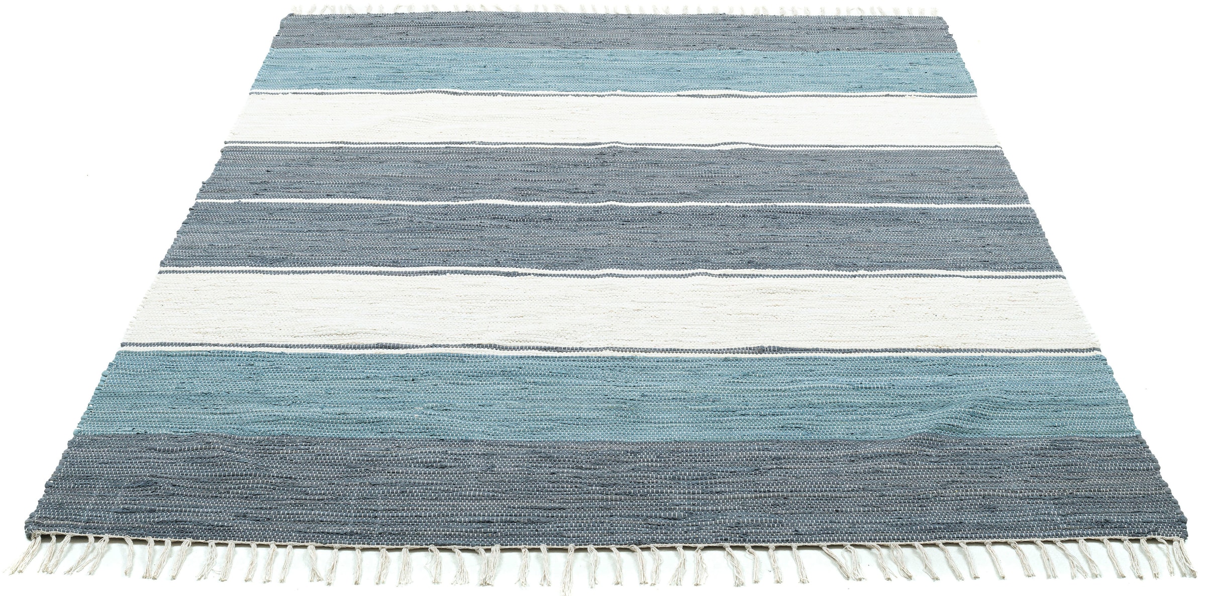 THEKO Teppich »Stripe Cotton, handgewebt« rechteckig 5 mm Höhe Flachgewebe, gestreift, reine Baumwolle, mit Fransen, auch als Läufer