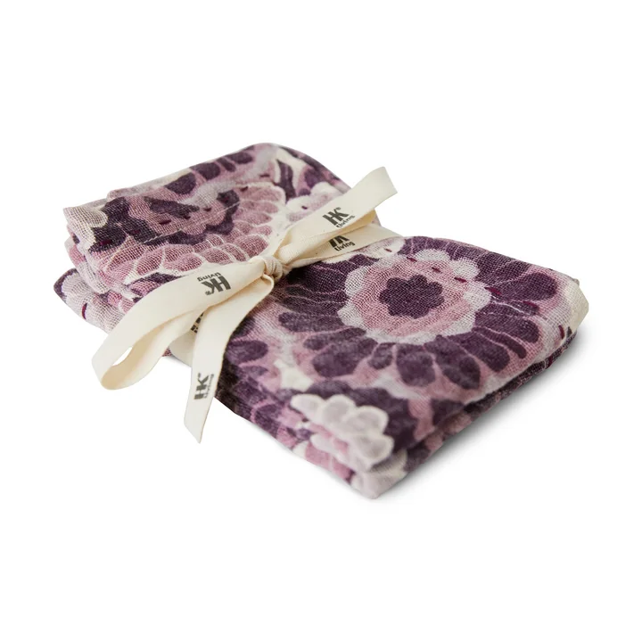 HKliving - Baumwollservietten, 30 x 30 cm, floral burgundy (2er-Set)