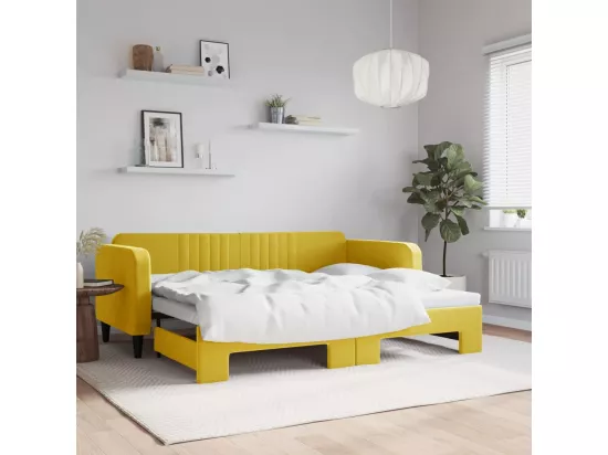 Lit de jour avec lit gigogne jaune 90x200 cm velours