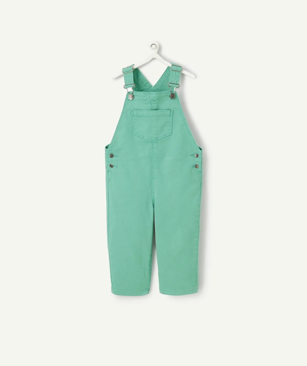 salopette bébé garçon en fibres recyclées verte avec patch messages