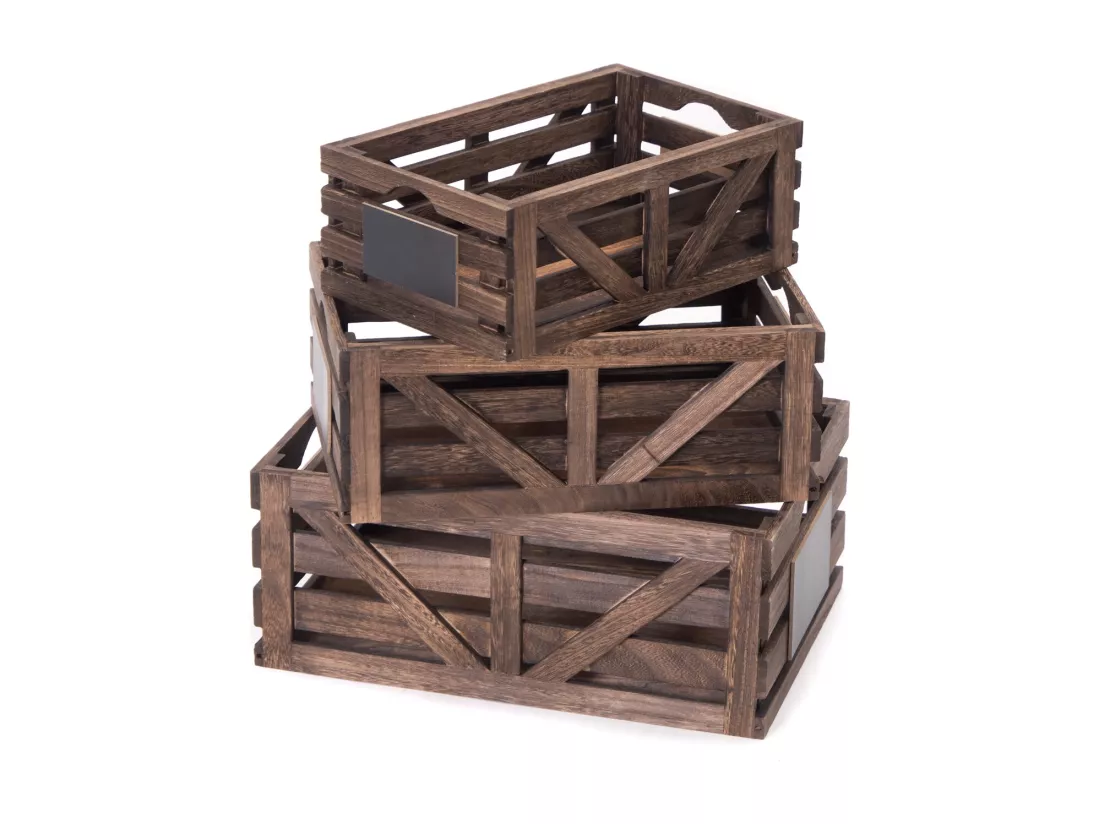 SET DE CAISSES EN BOIS Mira 3 pièces. Bois massif, différentes tailles couleurs naturelles