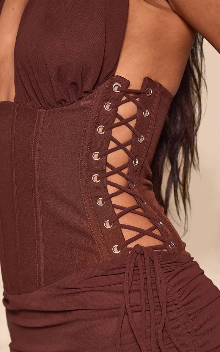 Chocolat Robe Mini Corset En Mousseline Avec Laçage