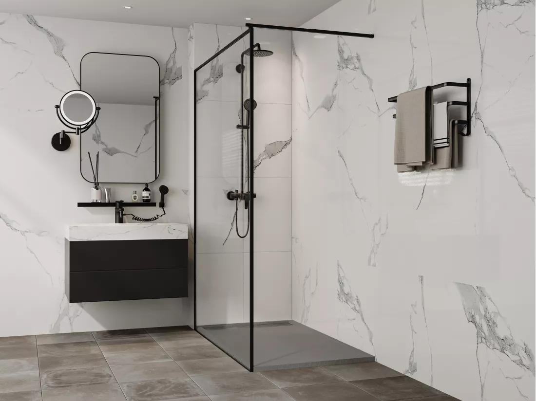 Receveur extra-plat à poser ou à encastrer découpable en résine SMC - Gris - 120 x 80 cm - LYROSA