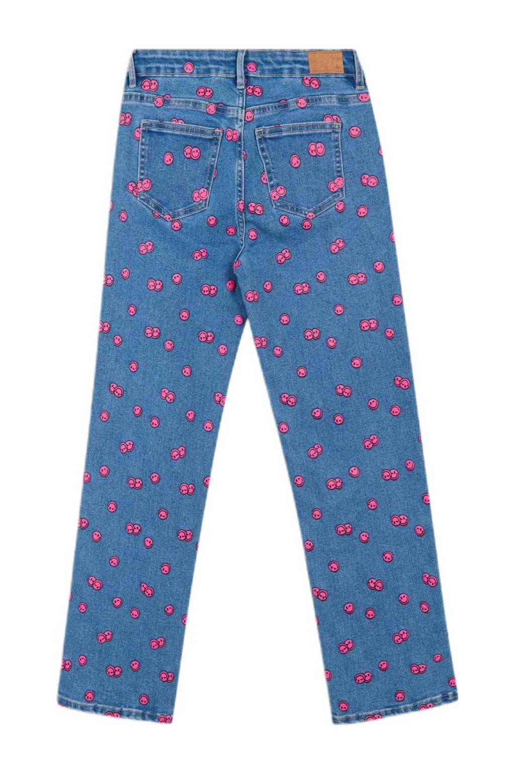 Shoeby high waist straight leg jeans met all over print blauw/roze