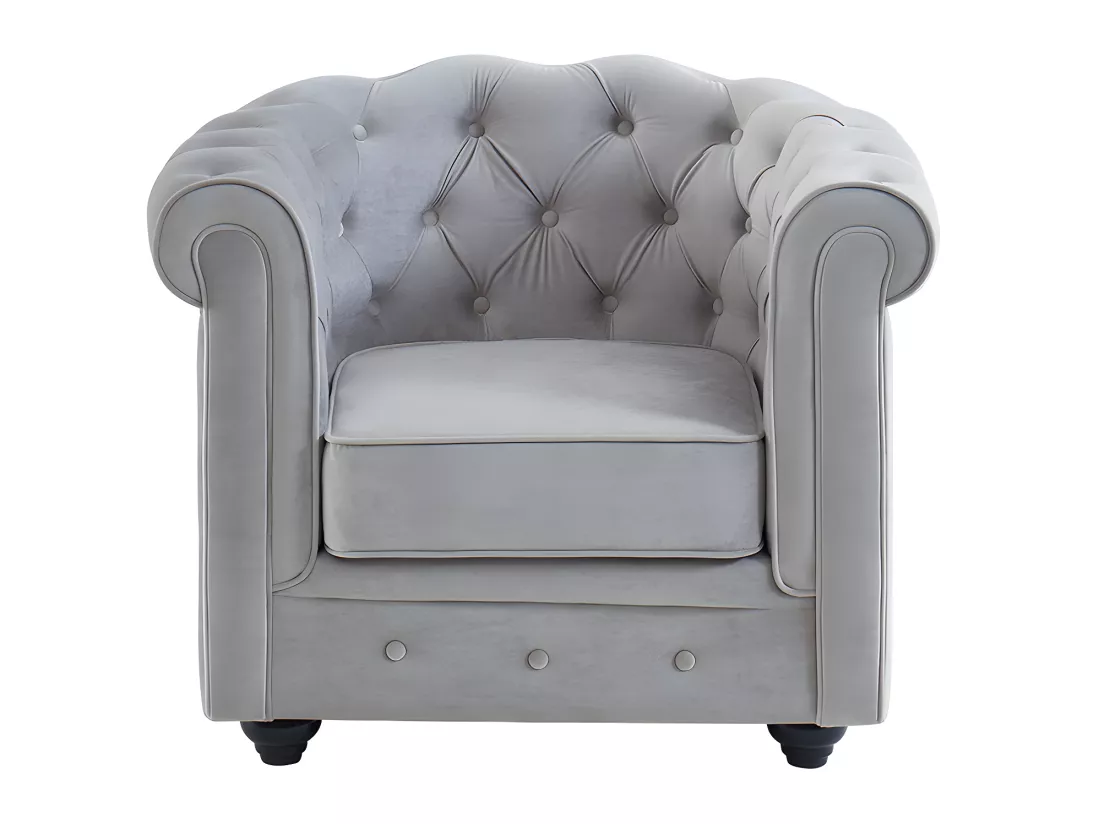 Lot de 2 Fauteuils CHESTERFIELD - Velours gris clair