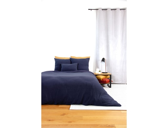 COTE DECO - Ensemble couette + 2 oreillers Parure de lit - double gaze de coton - 240 x 260 cm - marine