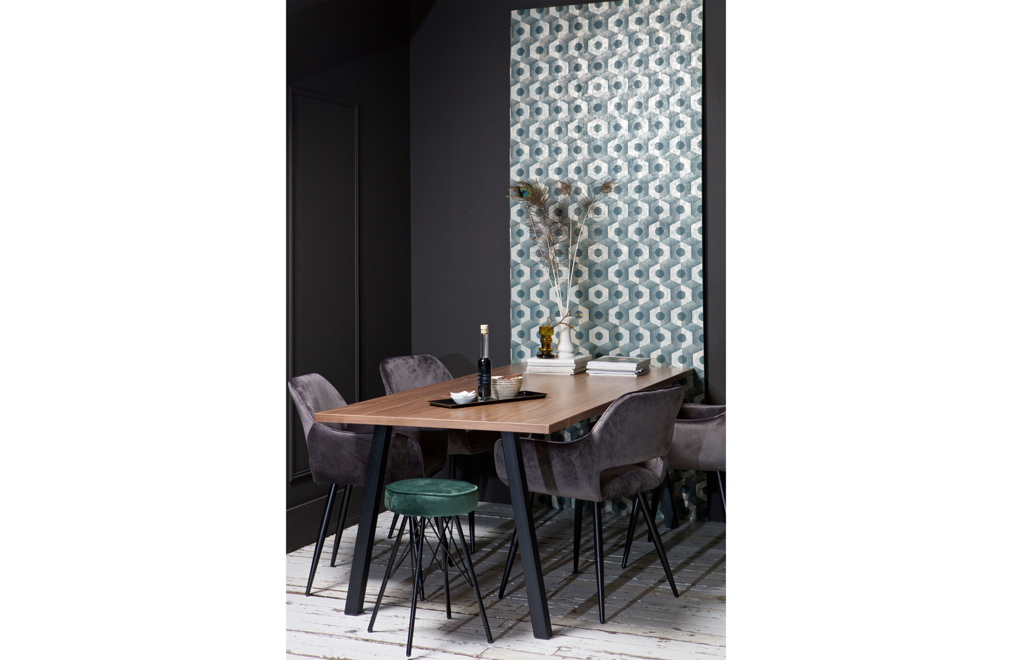 WOOOD stoel Jelle (set van 2) Fluweel Zwart - 2 stuks