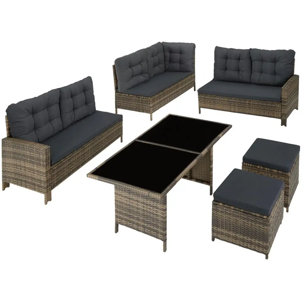 tectake - loungeset - wicker - natuurkleur / donkergrijs