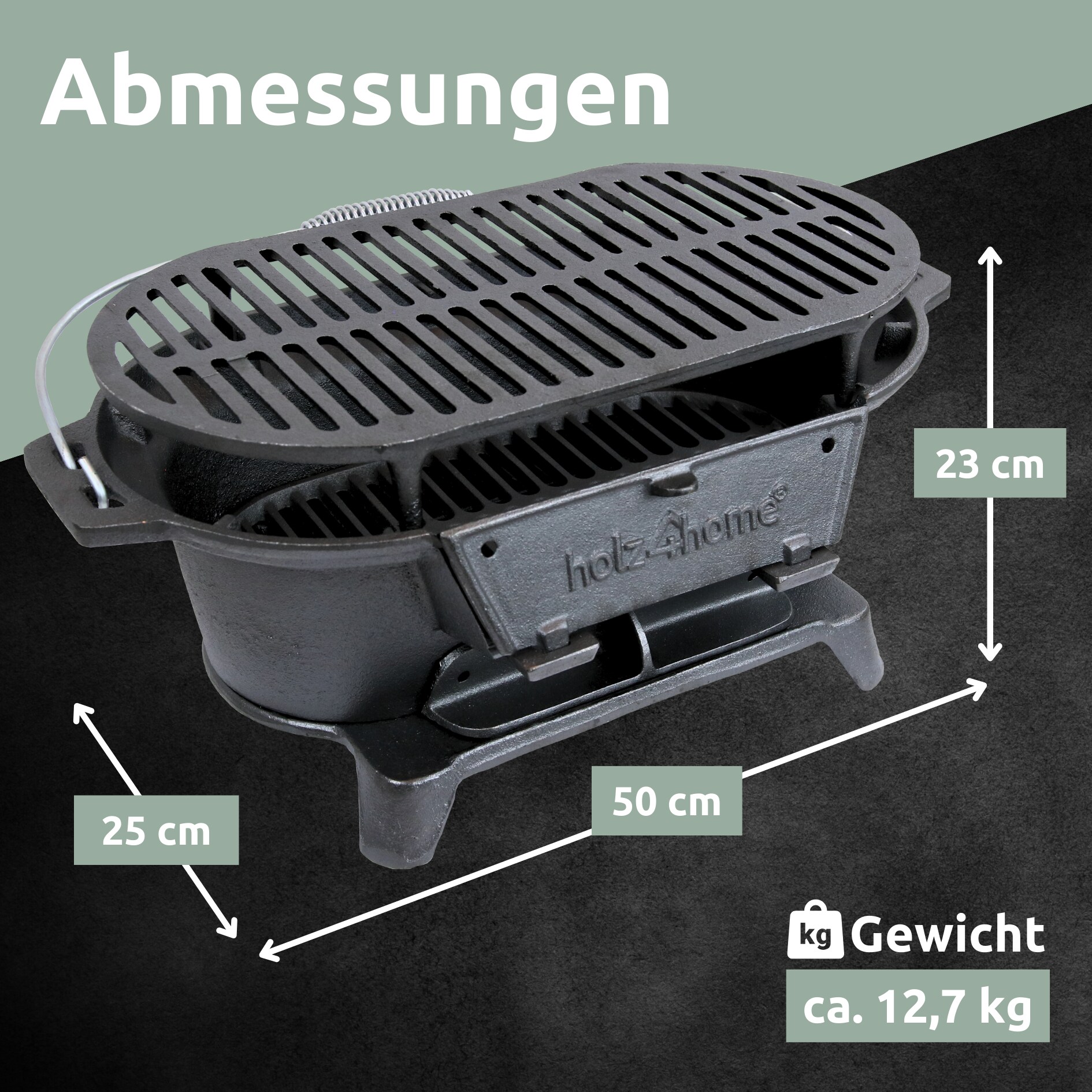 holz4home® XXL Gusseisen Holzkohle Grill mit Grillrost | Camping Grill, Hibachi Style