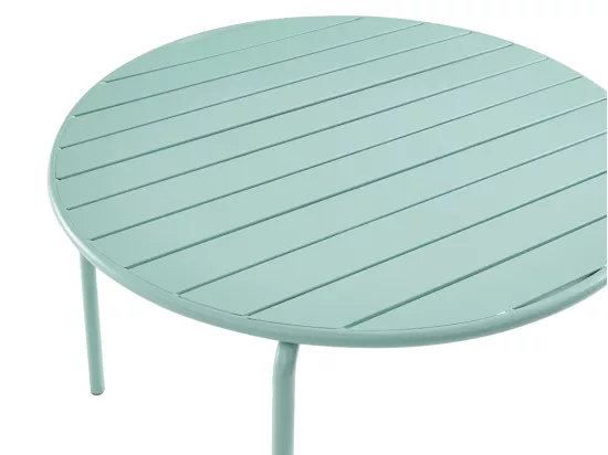 Salle à manger de jardin en métal - une table D.110 cm et 4 fauteuils empilables - Vert amande - MIRMANDE de MYLIA