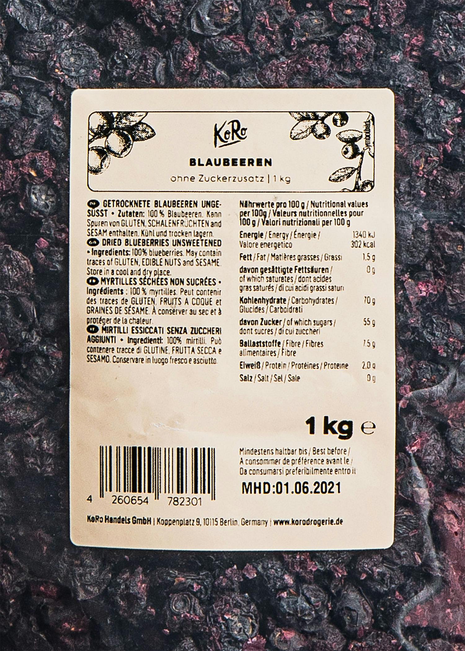 Blaubeeren ohne Zuckerzusatz 1 kg