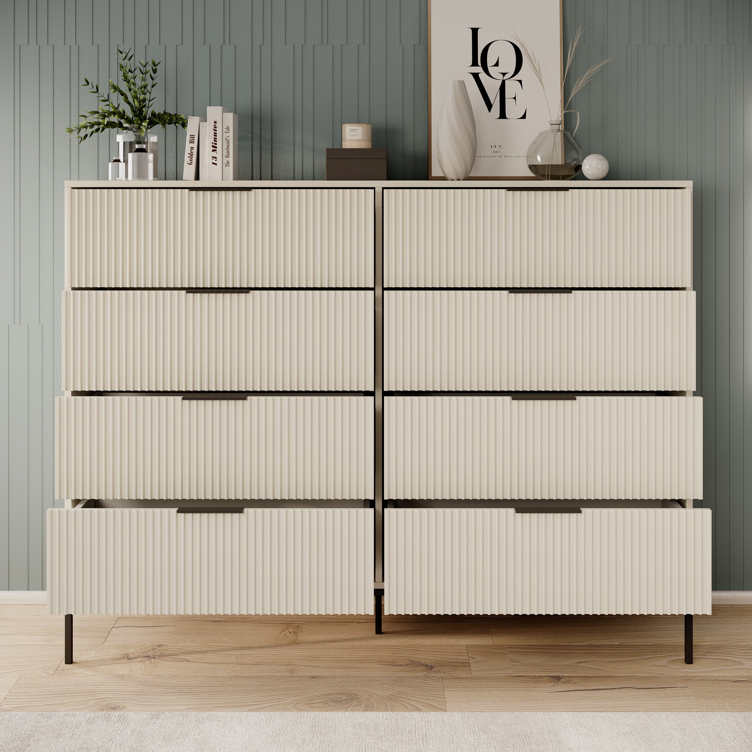 Delaware - Ladekast 8 lades - Beige - 150x40x116 cm