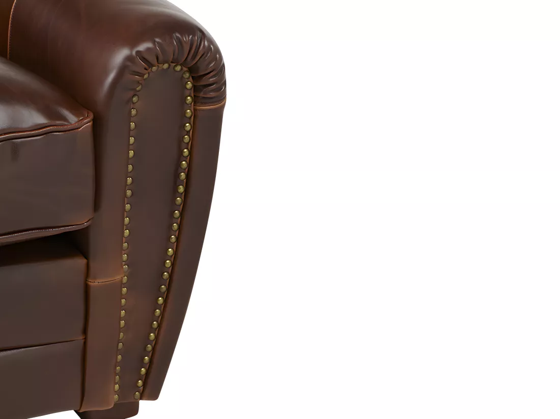 Canapé et fauteuil club BAUDOIN 100% cuir vieilli - Marron