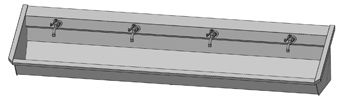 Intersan Sanilav muurwastrog m. muurkraan m. 1/4 draaiknop m. verlengde hendel 240cm 4-personen RVS