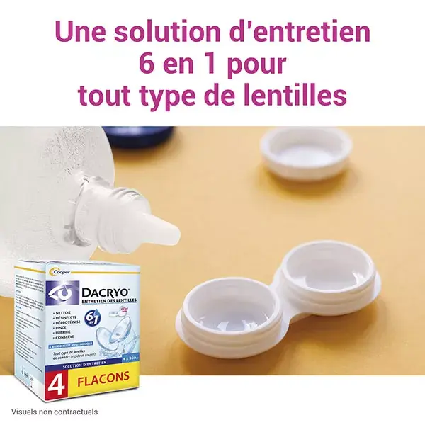 Solução para lentes de contato Dacryo 6 em 1: Limpa e desinfeta, pacote com 4 unidades de 360ml