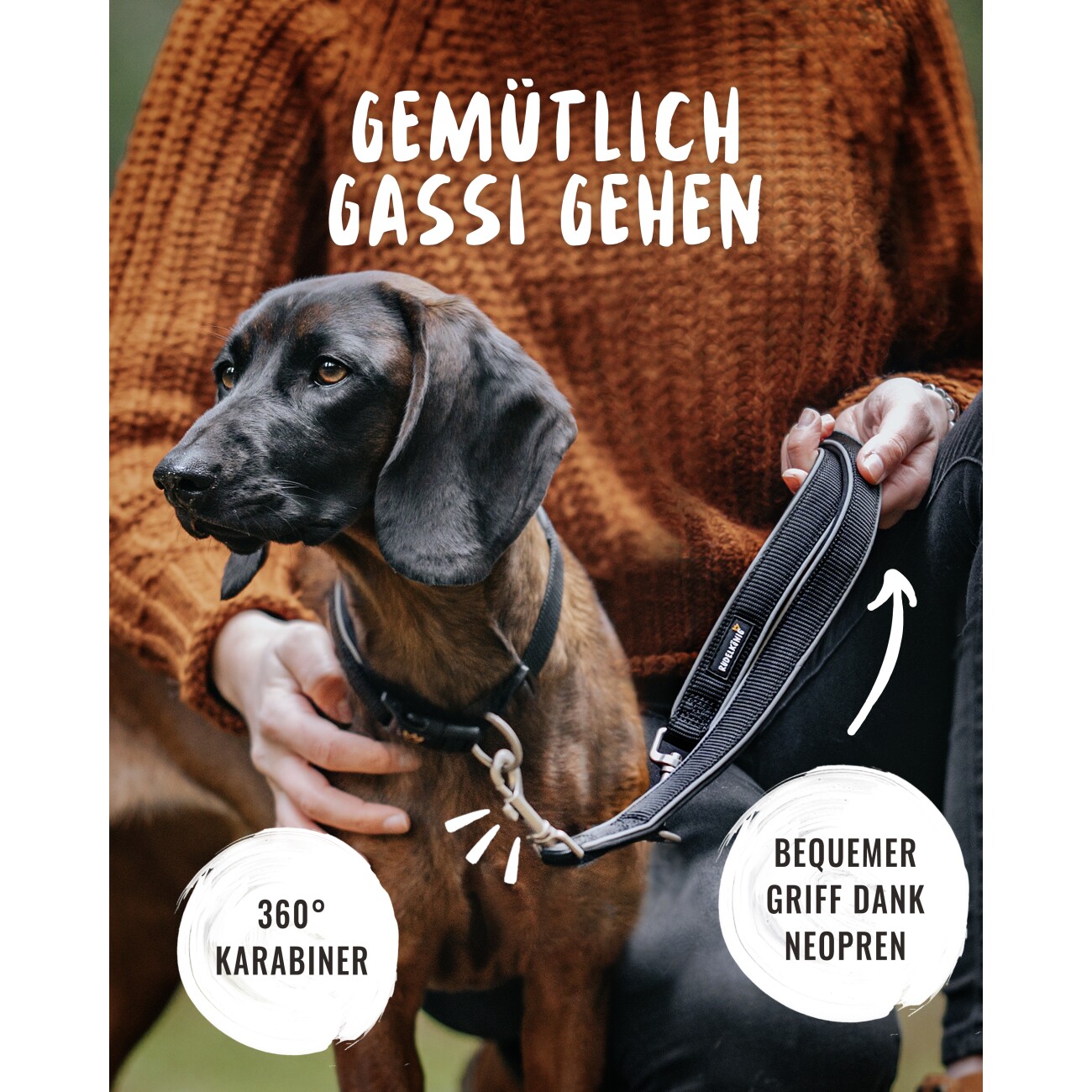 Rudelkönig Hundeleine - Führleine Paola schwarz/ silber