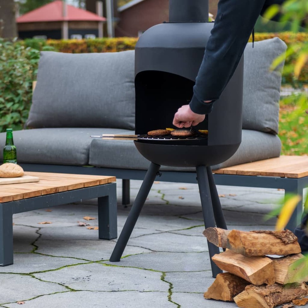 Cheminée de jardin avec gril de barbecue fuego grand noir