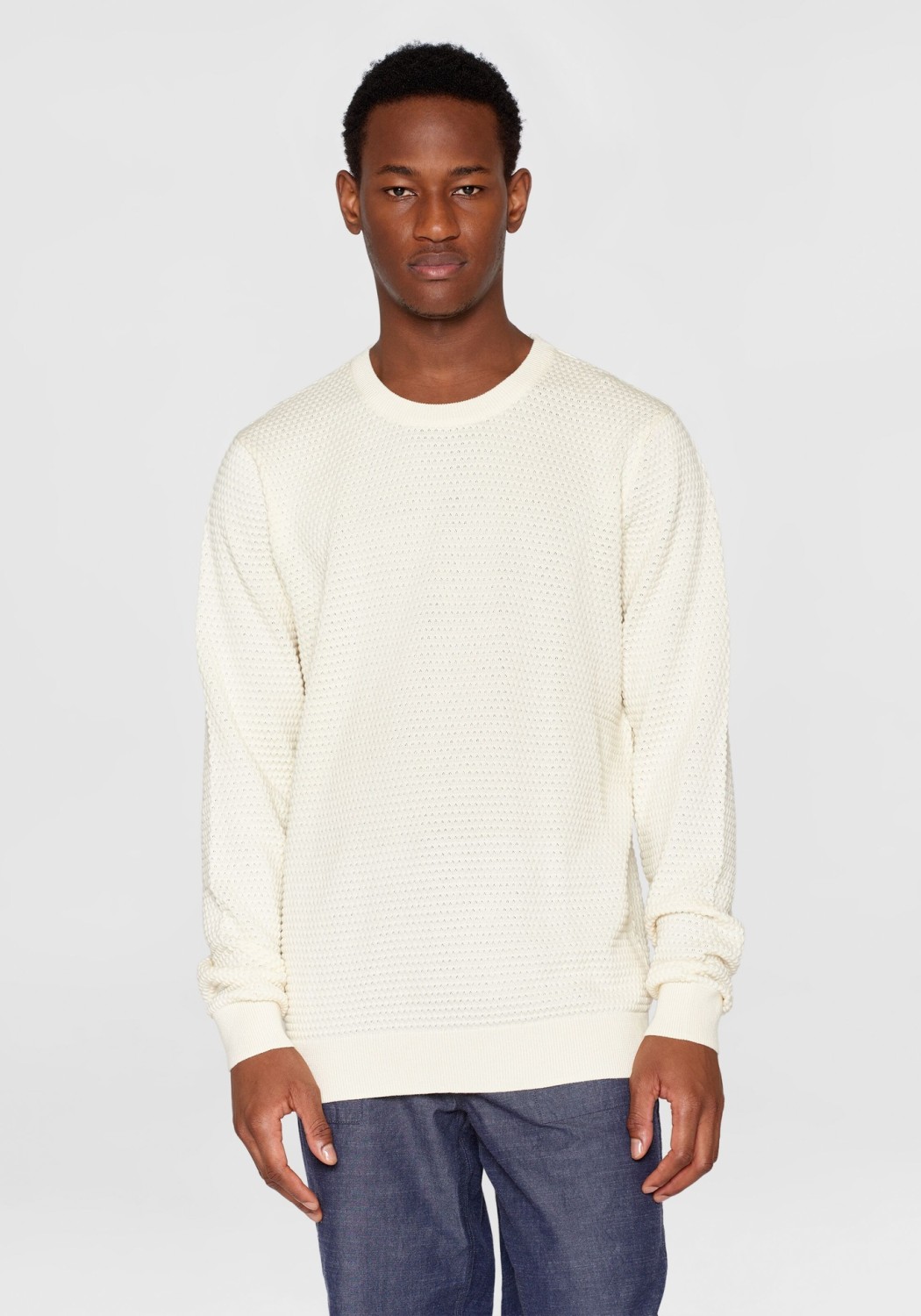 Knowledge Cotton Apparel Strickpullover Vagn Regular Bubble Crew Neck Egret