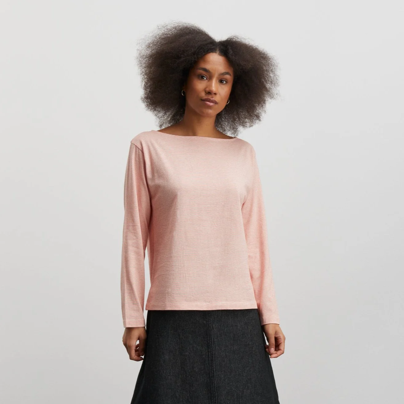 Mads Nørgaard  Crisp Jersey Silke langærmet t-shirt - Cherry Tomato/Snow White