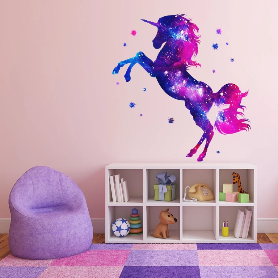 Nikima Wandtattoo 163 Wandtattoo Einhorn pink lila Sterne lila