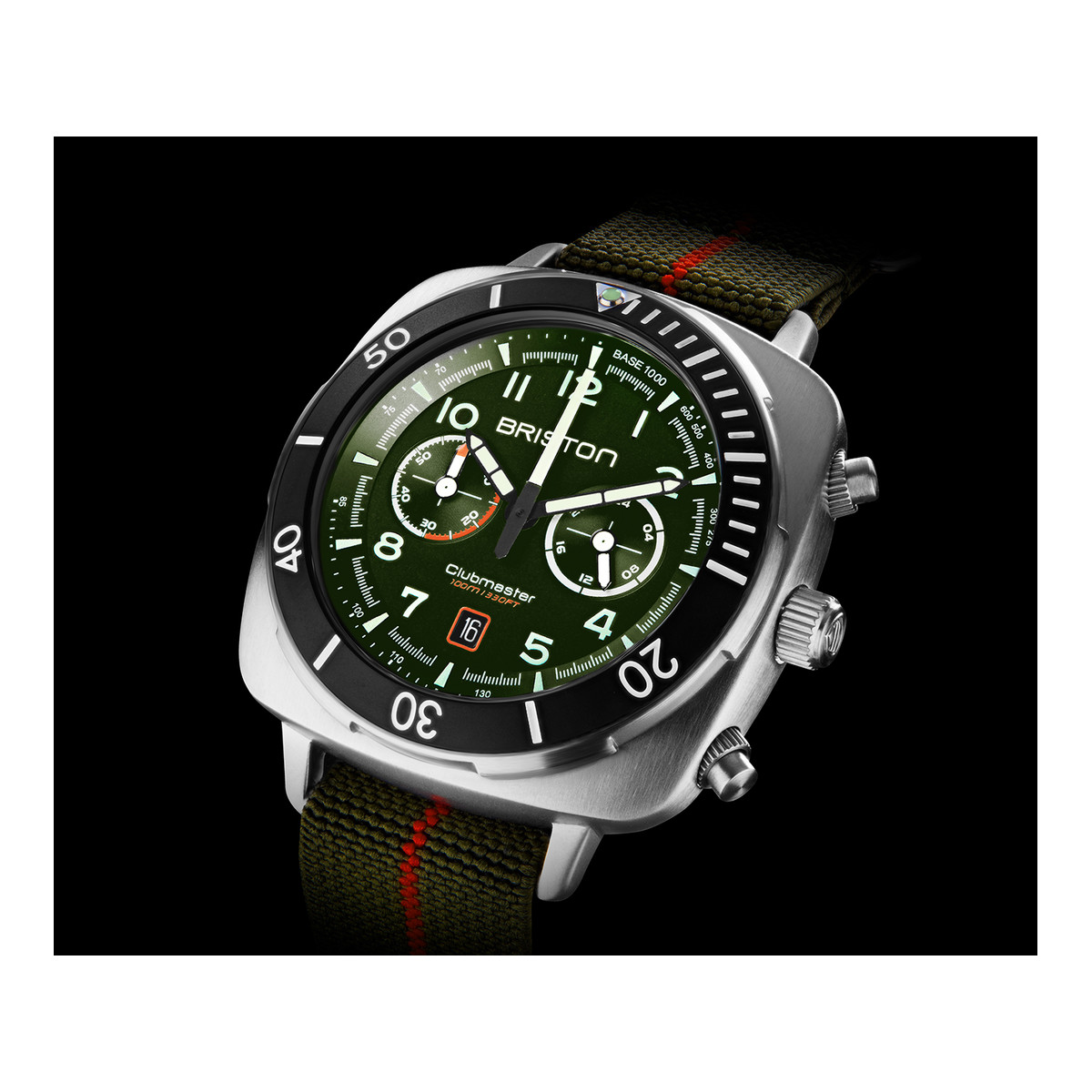 Montre BRISTON clubmaster outdoor homme bracelet tissu vert kaki