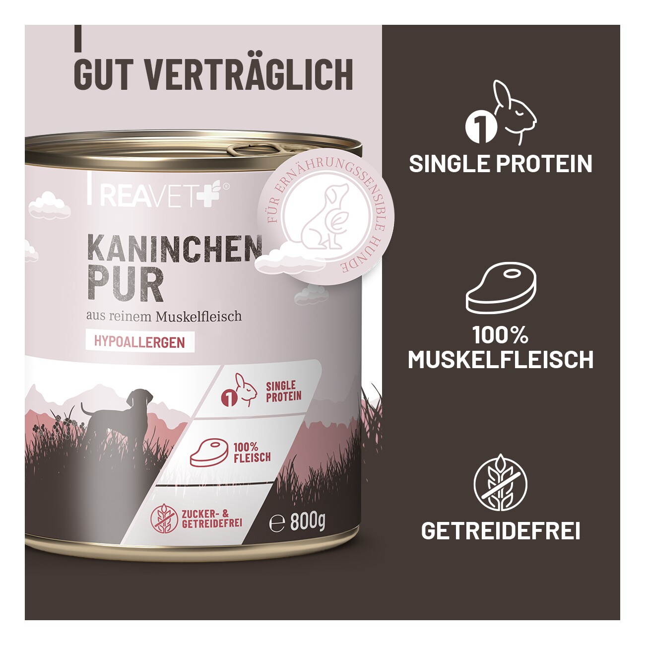 REAVET Hunde Nassfutter - Kaninchen PUR 6x4,8 kg