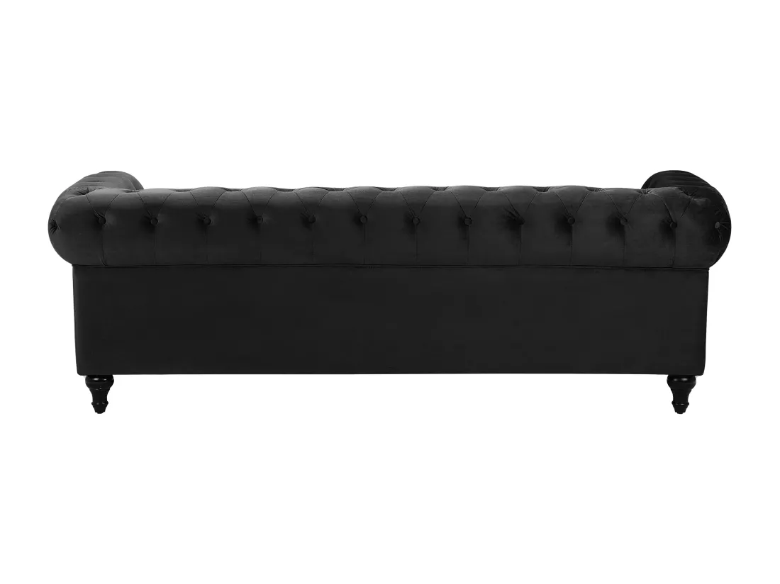 Ensemble canapé et fauteuil en velours noir 4 places CHESTERFIELD