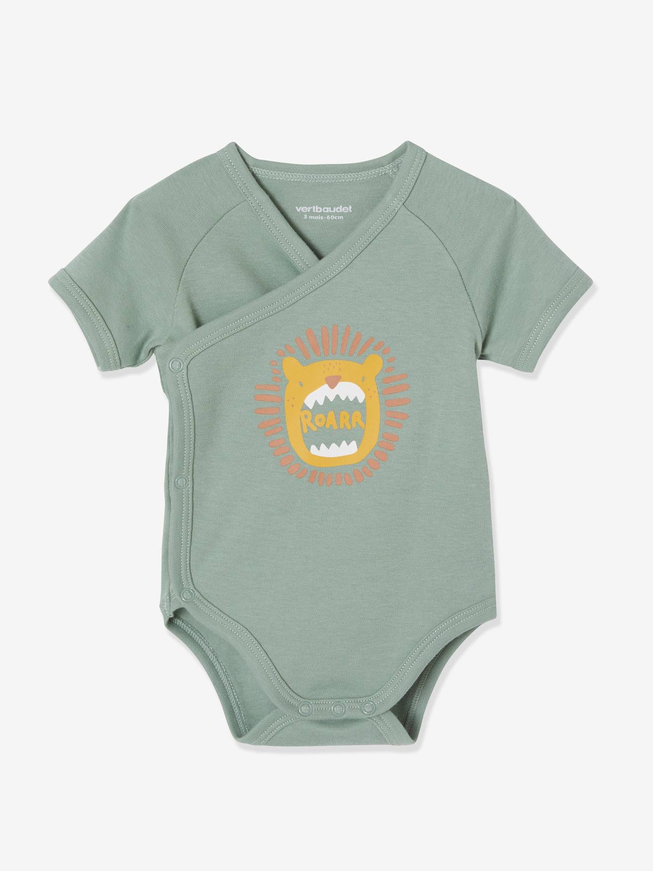 Conjunto de 3 bodies para bebê, manga curta, verde claro, lisos com estampas
