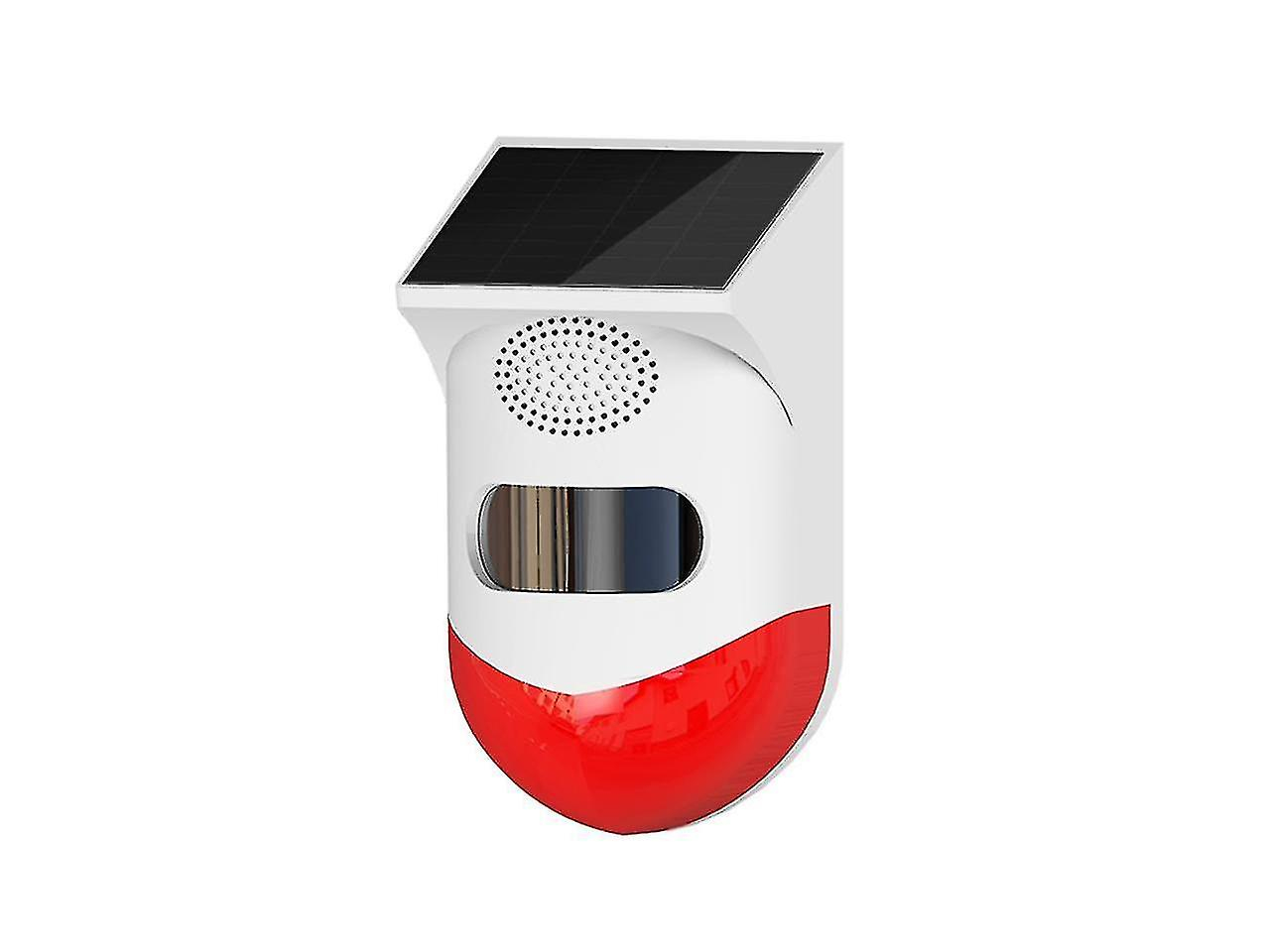 (100db) Solar Bewegungsmelder Anti-Einbruch Sensor Alarmanlage mit Sirene (IP67) - Weiss