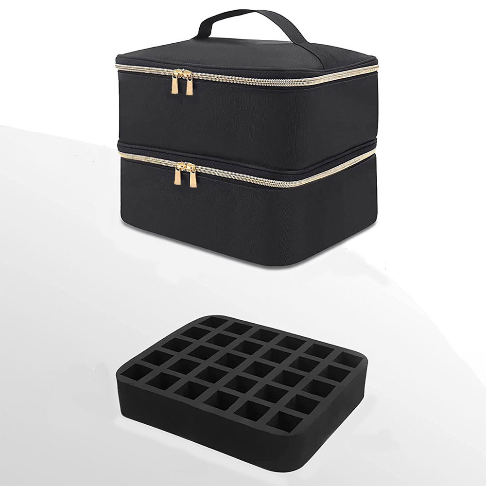 (26x19x25cm) Nagellack Aufbewahrungstasche Schminkkoffer Nageldesign Organizer - Schwarz