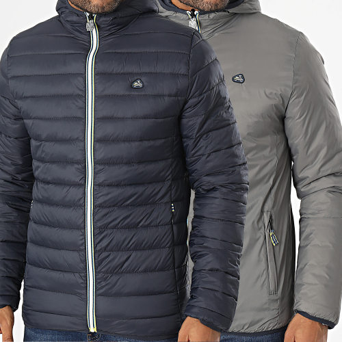 Doudoune Capuche Réversible Bleu Marine Gris