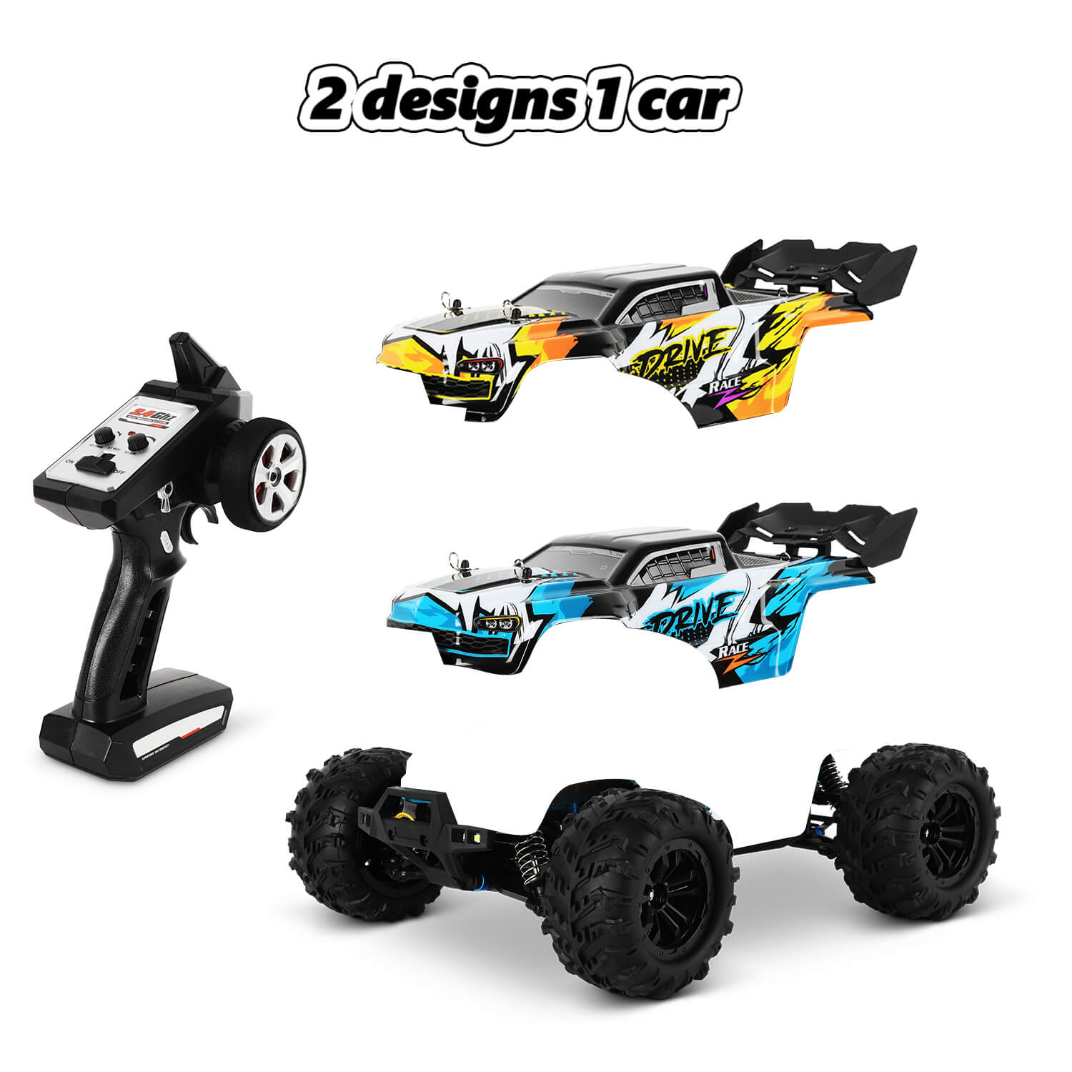 Blij´r DRIVE ferngesteuertes RC Auto 70 km/h, 2 Chassis, 1:16, 2 Akkus, Allrad, 120m