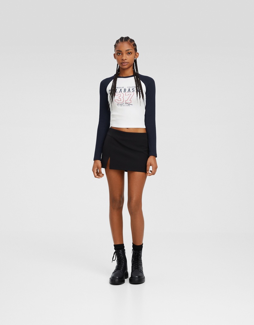 Camiseta longa raglan estampada