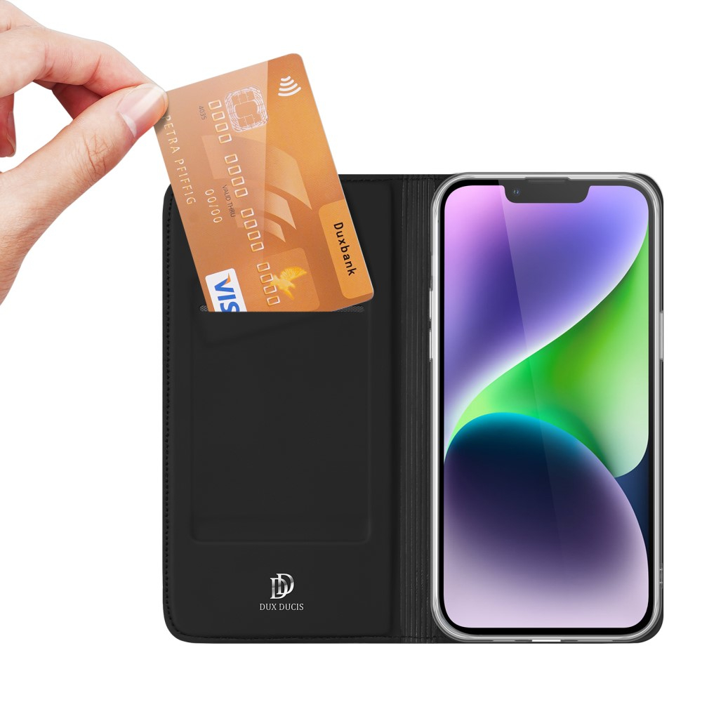 iPhone 15 Wallet Cover Leder Tasche - Schwarz