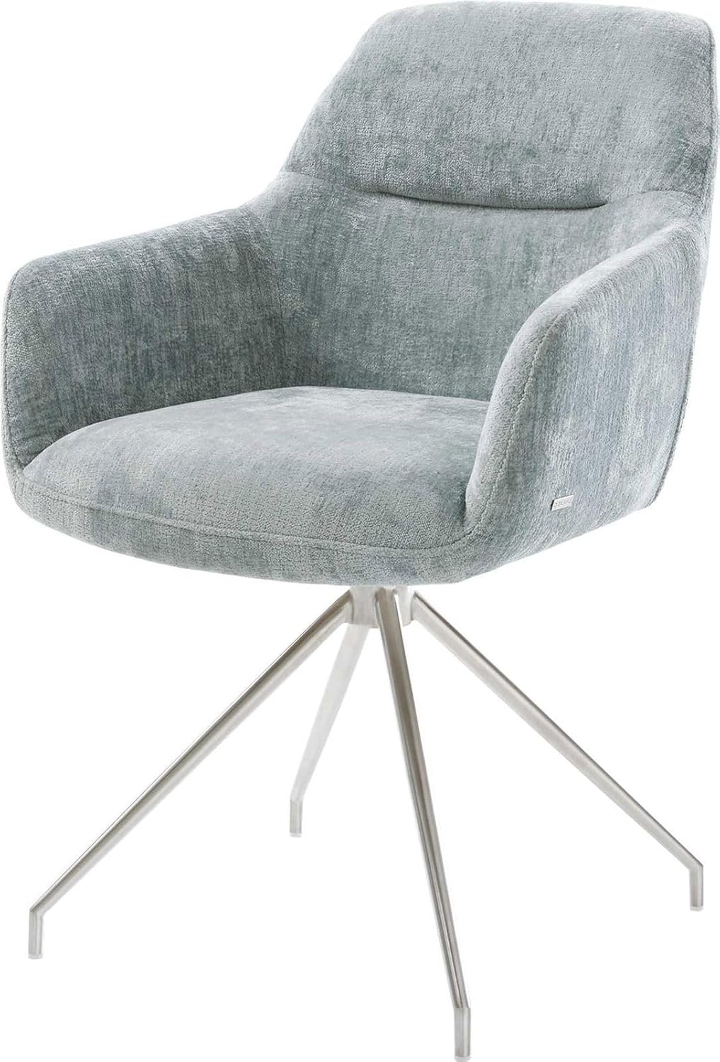 DELIFE Esszimmerstuhl Pejo-Flex Kreuzgestell konisch Edelstahl Chenille Pastellblau 180° drehbar Taschenfederkern